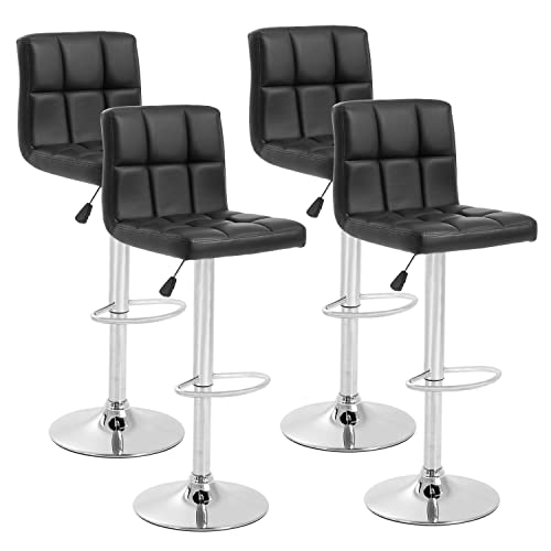 Image of Barstools Set of 4 Modern PU Leather Adjustable Height Square Bar Stools with Square Back Bar Stool
