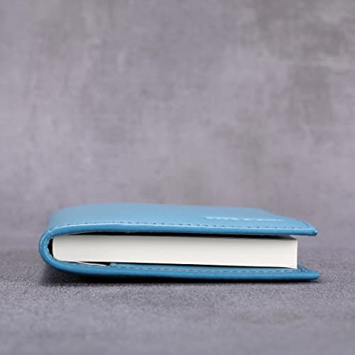 Image of HISCOW Slim Leather Checkbook Cover for Personal Checks, Premium Aqua Blue, One Size, Minimalist | Full grain cowhide, transaction register & check book pockets, removable duplicate divider, durable stitching, gifts for men