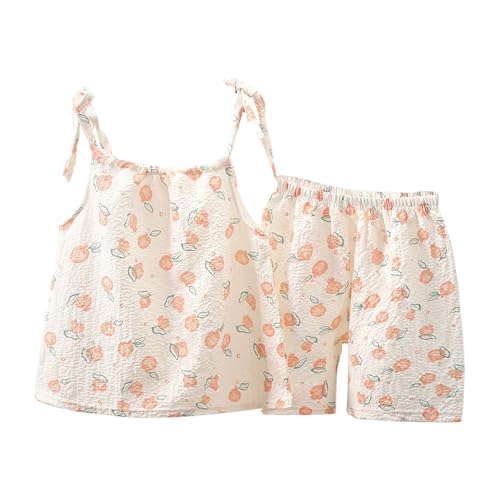 BILIKEYU Girls Summer Outfit Prints Sleeveless Tie Spaghetti Straps Tank Tops and Elastic Waist Casual Beach