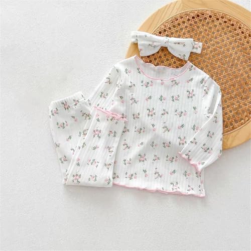 Girls Ribbed Stretchy 𝐏ajamas Sets Floral Print Long Sleeve Tops Pants 2pc 𝐏𝐉 Kids F𝐚mily L𝐨ungewear Sl𝐞epwear3
