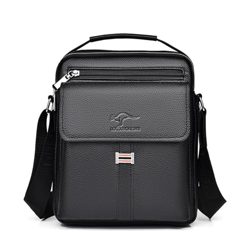 Bolso de hombro de piel para hombre en negro con correa ajustable para uso diario
