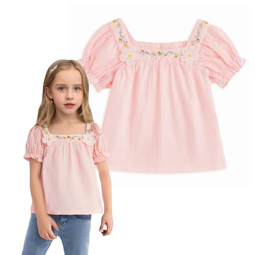 Curipeer Toddler Girls Shirt Summer Casual Puff Short Sleeve Blouse Tops for Baby Girl