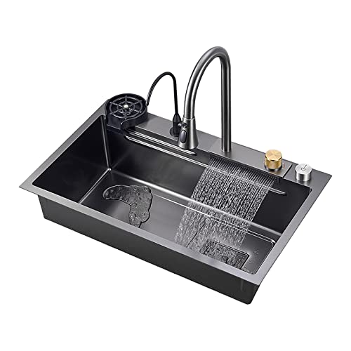 Évier de cuisine noir en acier inoxydable 304 avec bac simple de poste de travail
