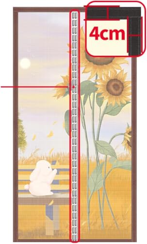 Image of Sun Flower Mosquito Net for Door Polyester Magnetic Curtain Auto Closing Insect Screen for All Door Types & Sizes with Self Adhesive Hook Tape (210 * 100cm)