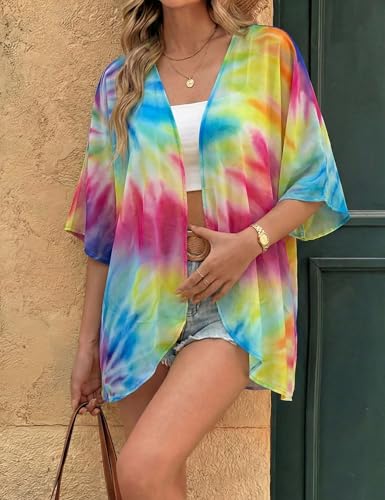 Image of Chunoy Women Floral Beach Wear Cover Up Chiffon Kimono Cardigan Open Front Blouse Top