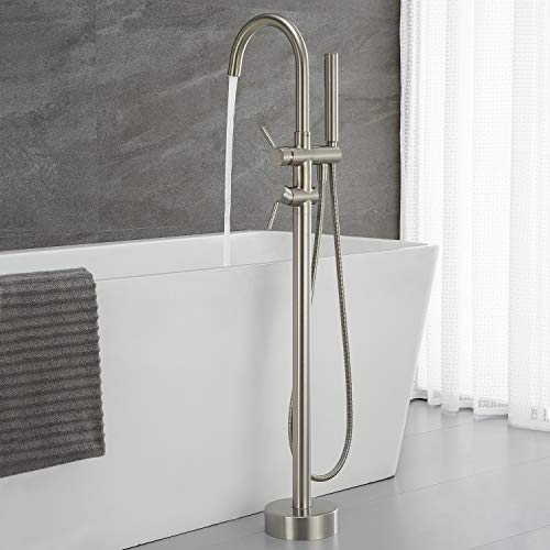 Llave para bañera independiente grifo de bañera acabado níquel cepillado montado en el piso con ducha de mano miniatura 3