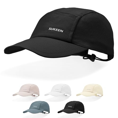 Sukeen Lightweight Sun Hat for Women Men,Quick Drying Baseball Cap UPF50+ Running Hats Foldable Sport Cap for Outdoor Daily Black