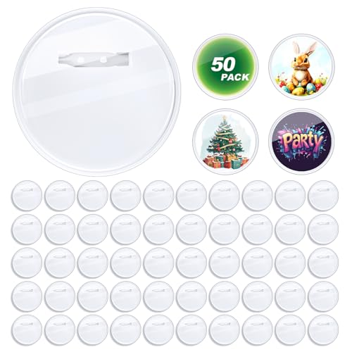 50 Set Acrylic Pin Badges High Transparency DIY Button pin Premium Quality Durable Reusable Custom Buttons Easy Assembly Customizable pins for Backpacks Jackets Hats Gifts and Custom Projects 2.3IN