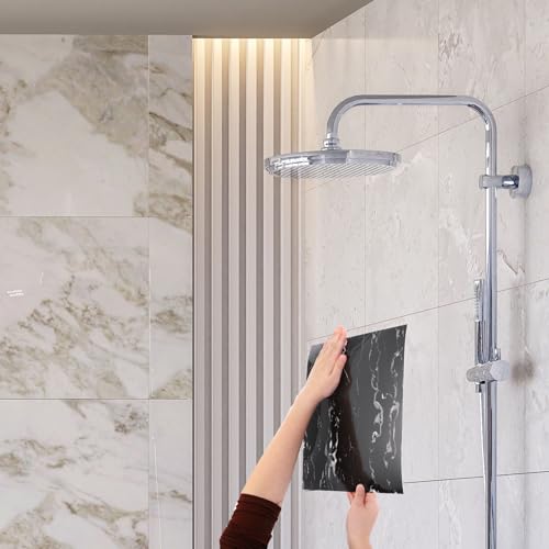 QUARKZMAN 20 Stück Peel-and-Stick-Marmorfliesen, wasserdichte Wandverkleidungsrückwand, 12x12 PVC Peel-and-Stick-Duschfliesen für Badezimmer Küche Wohnzimmer, weißes Kristalldrachendesign