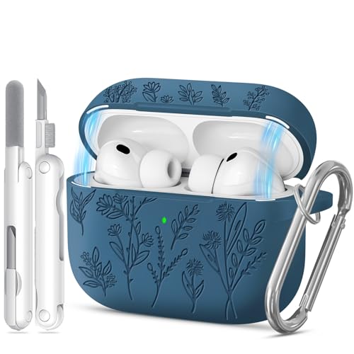 Image of for Airpods Pro 3 Case with Magnetic Lid, Flower Engraved Cases for Apple AirPods Pro 3rd Generation 2025, Soft Silicone Cover for Women Girly with Cleaner & Keychain, Shockproof