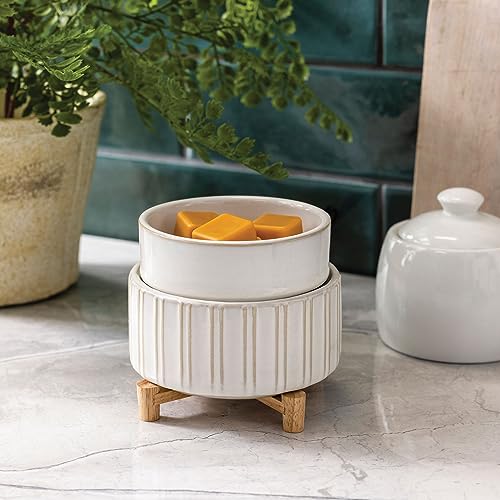 Candle Warmers ETC 2-in-1 Candle and Fragrance Warmer for Warming Scented Candles or Wax Melts and Tarts with to Freshen Room, Ceramic and Wood