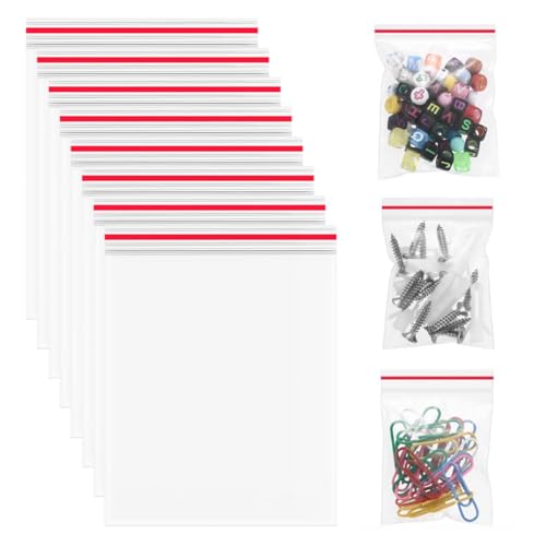 GNALIA Bolsas Ziploc 100 Unidades 5X7 Cm Cierre Hermético Transparentes Con Borde Rojo Pequeñas Autocierre