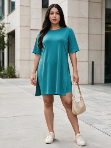 Image of AXOSY Women Plus Size 2 Piece Outfits Short Sleeve Tunic Tops and Skinny Biker Shorts Sets Tracksuits