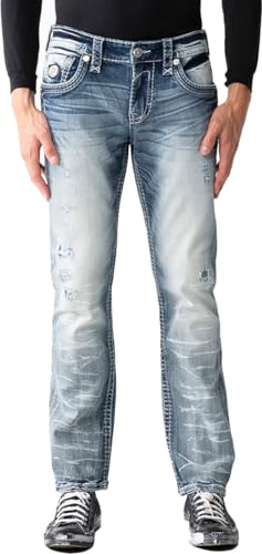 Rock Revival - Mens Diego RP3650J202R Straight Jeans, Color Denim, Size: 40