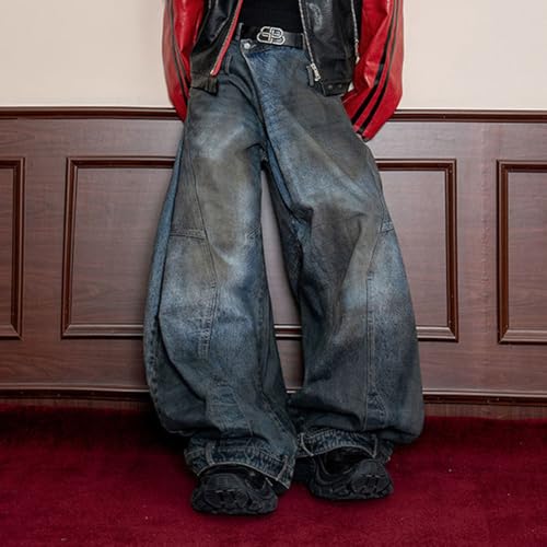 Mens Jeans Wide Leg Baggy Loose Fit Y2K Streetwear Hip Hop Barrel Jeans Denim Pants4