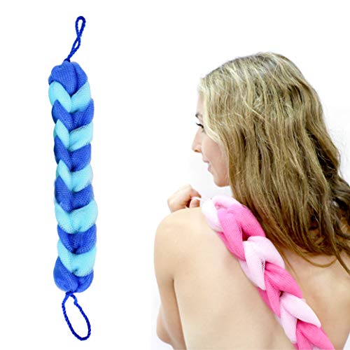 Spa Savvy: Long Stretch Back Sponge with Rope Handles Back Scrubber Bath Shower Mesh Sponge Exfoliating Body Scrub Stretch Braided Loofah for Men and Women (Blue)