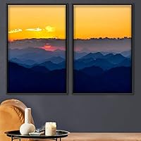 2 Piece Framed Canvas Wall Art Sunset in The Mountains Canvas Prints Home Artwork Decoration for Living Room,Bedroom - 16