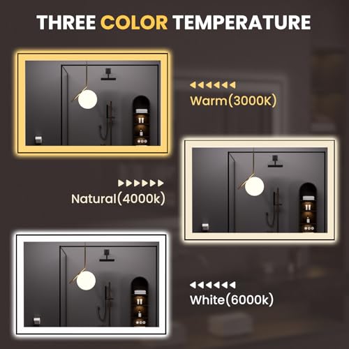 LOAAO 48"X32" LED Bathroom Mirror Black Framed, Anti-Fog, Dimmable, Lighted Bathroom Vanity Mirror for Wall, Memory Function, Tempered Glass