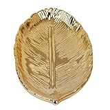 CONGARTENO Goldfarbenes Blattform Schmucktablett aus Geruchsneutraler Keramik Kleine Schmuckablage Multifunktional für Schreibtisch und Kommode Dekoratives Schmuckorganizer Dekor