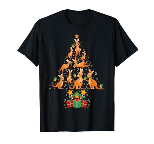 Kangaroo Christmas Tree Lights Santa Hat Kangaroo Lover Xmas T-Shirt