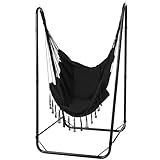 SELFLA U-Shaped Hammock Chair with Stand, Heavy-Duty Steel Hanging Chair with Stand for Indoor & Outdoor Use, Solid Support & Stable Base, 220 lbs Capacity, Easy Assembly - Black