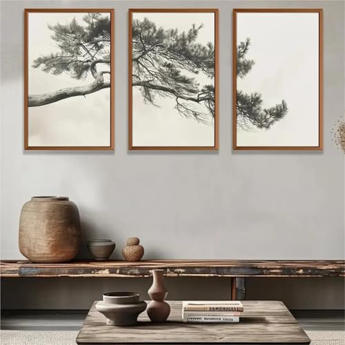 Peinture sur toile minimaliste pour embellir un mur de salon chaleureux au style vintage