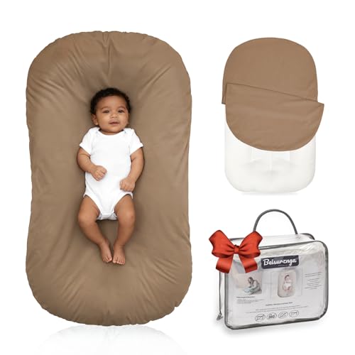 Image of Infant Support Cushion - Baby Support Cushion for Newborn, 0-24 Months, Portable Tummy Time Mat for Home and Travel, Soft Cotton, Supervised Use, Baby Essentials Gift,Coffee(1 Cushion + 1 Cover)