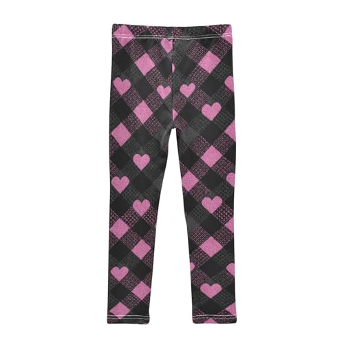 Girls Leggings Pink Black Plaid Hearts Kids Length Leggings Pants Toddler Athletic Soft Tights Trousers 4T2
