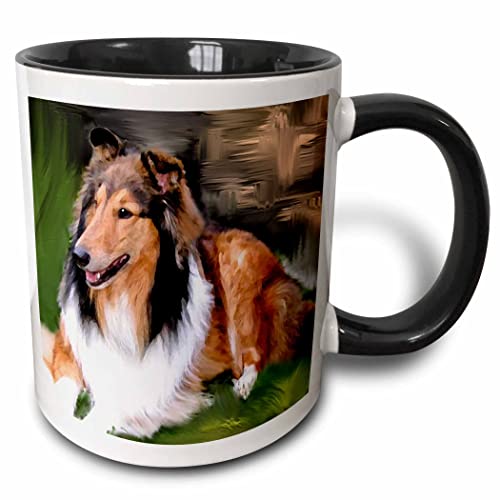 3dRose Dogs Rough Collie - Rough Collie 11oz Two-Tone Black Mug
