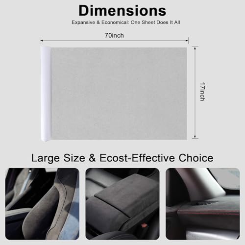 Image of Premium Light Grey Suede Fabric Wrap - 17x70 inch Suede Wrap for Car Interior - Self-Adhesive Microfiber and Synthetic Leather, Stretchable Interior Film for Car and Home Decor