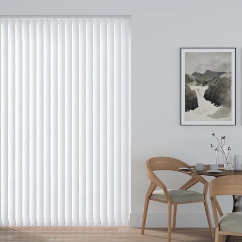 Made to Measure Vertical Blinds Complete Set | 89mm (3.5 Inch) Vertical Blind Slats Replacement with White Aluminium Headrail | Custom Window Blinds for Windows | Headrail & Slats | Wipeable Louvres