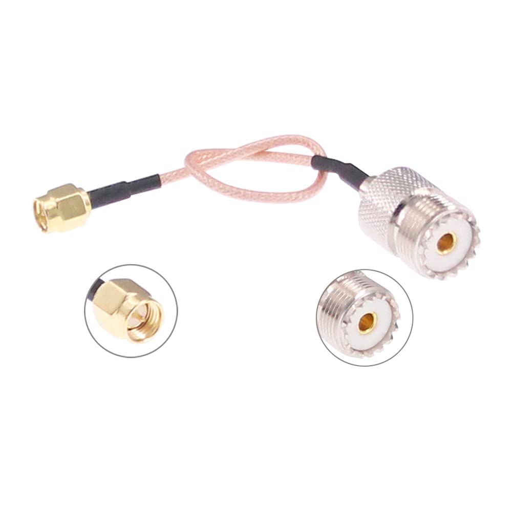 RFaha 2pcs RF Coax Handheld Antenna Cable SMA Male to UHF SO-239 Female 6in Connectors(F29-2), Copper, 6in / 15cm - Image 3
