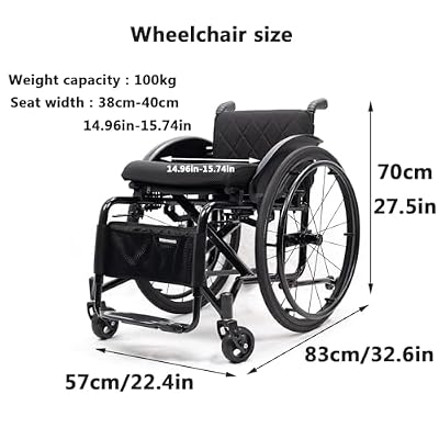 Lightweight Aluminum Sports Wheelchair for Adults The Elderly - Foldable Easy to Assemble Stable All Terrain with Mute Wheels Adjustable Footres(Black(A),Seat Width 14.69in)