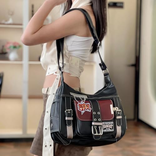 Vintage Messenger Bag Y2k Cross Decor Bag Gothic Emo Leather Tote Bag Crossbody Bag Lolita Shoulder Bag for Women2