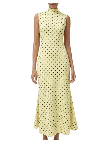 Image of Milumia Women's Polka Dots Maxi Tank Dress Vintage Mock Neck Sleeveless Elegant Long Dresses