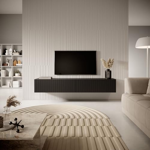 Selsey TV Schrank Board Sideboard Fernsehtisch Fernsehschrank 175 cm Hängend Gefräste Front Schwarz Veldio