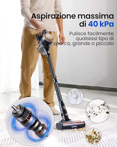 Proscenic P11 Lite Aspirapolvere senza Fili, 38KPa&400W&40Mins Scopa Elettrica Senza Fili con Antigroviglio, Aspirapolvere Senza Fili potente per Pavimenti/Tappeti/Peli Animali - 2