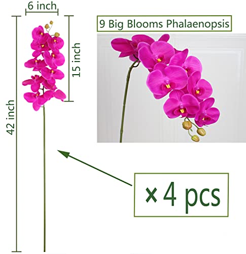 Fagushome 9 Heads Artificial Phalaenopsis Flowers 4 Pcs Artificial Orchid Flowers 42 Inch Stem Plants For Home Décor (Purple) #TOP1