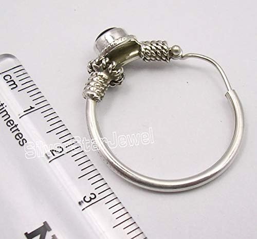 Real Black Onyx Tribal Style Hoop Earrings 1.2" 925 Fine Silver