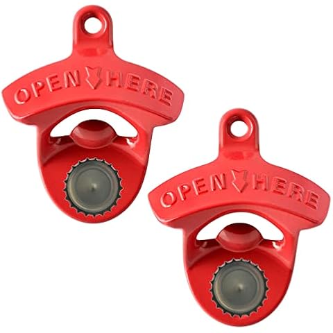 Red Magnetic Beer Bottle Opener Wall Mount Stainless with Magnetic Cap Catcher Jumiok for Man Cave Party Deck (Pack of 2) Cover