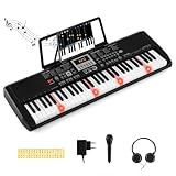 【2 Modes d’Alimentation & Prises】Le clavier piano électrique supporte deux modes d’alimentation : adaptateur secteur ou 4 piles AA (non incluses), permettant aux utilisateurs de profiter de la musique partout. Des prises supplémentaires permettent la connexion d’un microphone et d’un casque pour une utilisation polyvalente. Microphone et casque inclus.