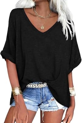 UNCLECAT Women's Oversized V‑Neck Short Sleeve T‑Shirt – Casual Loose Plus‑Size Summer Top