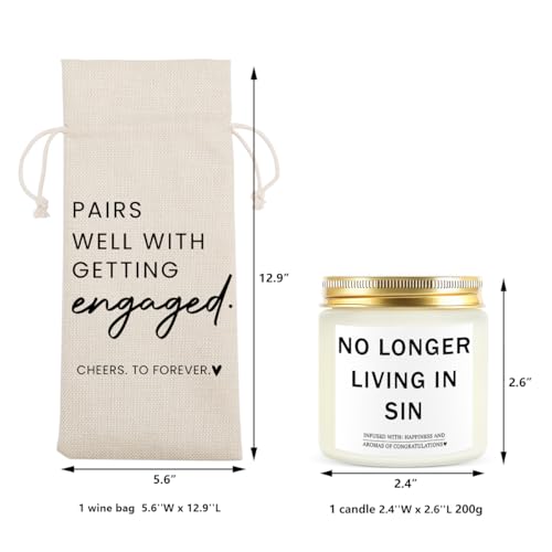 Image of Engaged Gifts Engagement Gifts for Couples Her Engagement Party Decorations | Gift for Couple Wine Bag Scented Candles Set Pairs Well with Getting Engaged Wine Bag No Longer Living In Sin