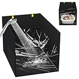 Aokeyee Waterproof Cat Litter Box Enclosure Splash Guard with Removable PVC Mat, Foldable Black Pet Litter Box Shield with 2 Hooks