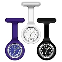 Vicloon Krankenschwester Uhren,3 Pcs Schwesternuhren mit Clip, Dehnbare Silikon Hülle, um Bruch zu Verhindern, Glow Pointer, Quarzwerk, Ansteckuhr für Krankenschwestern und Ärzte - Schwarz Blau Weiß