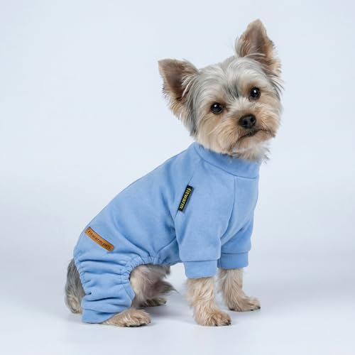 Fitwarm 2 Pack Lightweight Fleece Dog Pajamas, Warm Winter Dog Clothes for Small Dogs Boy Girl, Fuzzy Pet Onesie with Feet, Light Sky Blue, Turquoise, Medium - Image 4