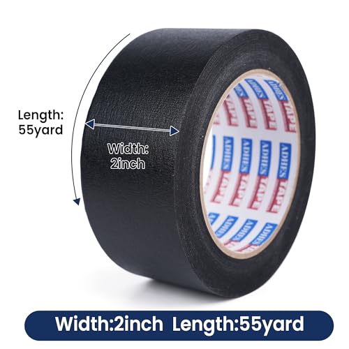 Image of Adhes Black Masking Tape, 6 Rolls x 2'' x 55yds, Multi-Surface Painter's Tape for Clean Lines, Residue-Free Removal, Indoor and Outdoor Use