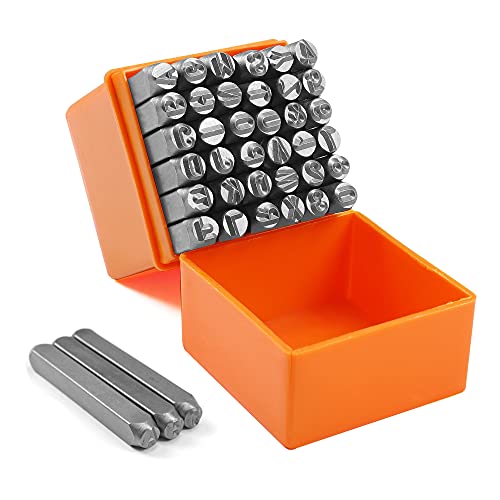 SEEKQUA 36-teiliges Zahlen- und Buchstaben-Stempelset (A-Z & 0-9), Metallstempel-Kit zum Abdrucken von Metall, Kunststoff, Holz, Leder (6mm) Cover