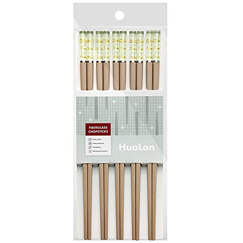 HuaLan Reusable Fiberglass Chopsticks, Household/Restaurant Antibacterial Chopsticks, 9 1/2 Inches, 5 Pairs Cover