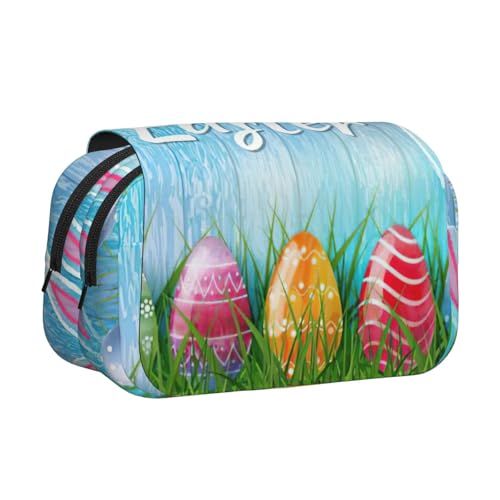 Trousse à crayons multifonction en toile avec motif œuf de Pâques lapin herbe